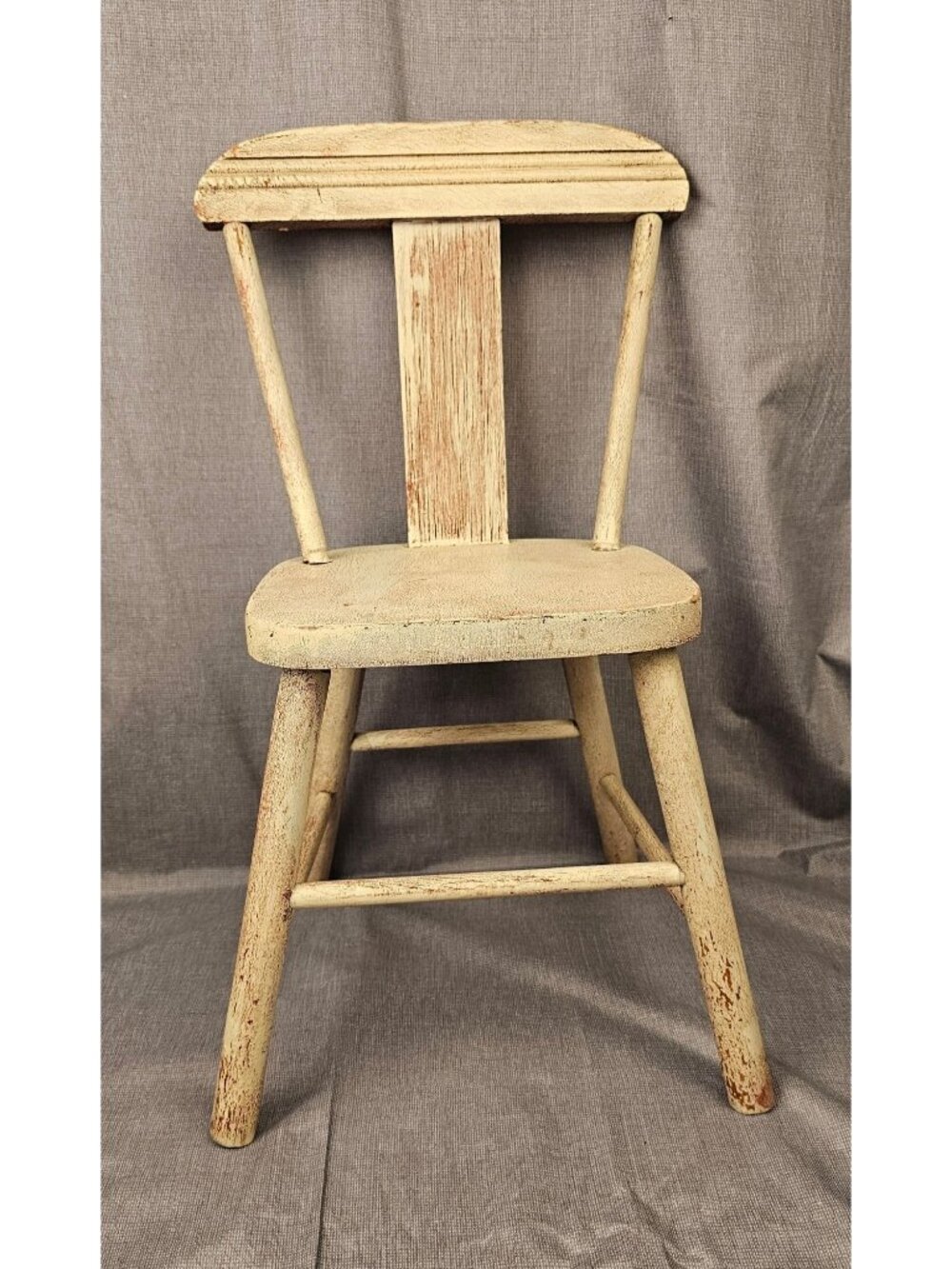 Vintage Wooden Childs Chair With Rustic Distressed Finish Spindle Back Design 20